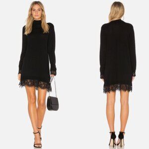 JOIE Fredrika Mock Neck Lace Trim Black Dress Womens M Wool Cashmere Classy Vamp